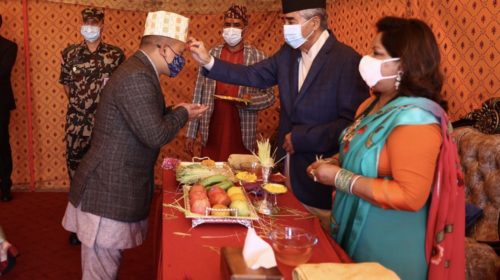 PM Deuba receives Dashain tika :