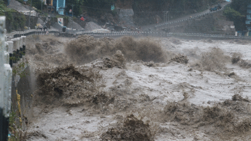 Flood sweeps away Karnali bridge construction materials