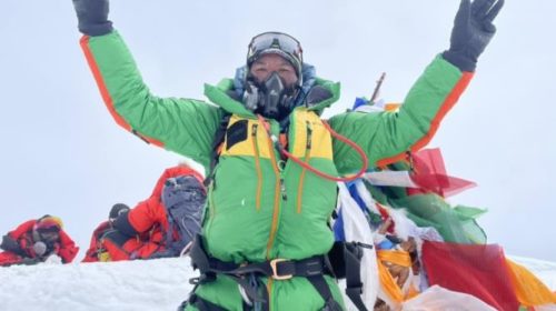 World record holder Climber Kamirita Sherpa returns to base camp